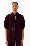 Buy Three Wine Corduroy Piping Collared, Button-down Neck Shirt Tunic Buy_Three_Wine Corduroy Piping Collared, Button-down Neck Shirt Tunic