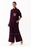 Buy_Three_Wine Corduroy Embroidery Collared Patchwork Shirt _at_Aza_Fashions