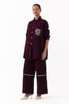 Buy_Three_Wine Corduroy Embroidery Collared Patchwork Shirt _Online_at_Aza_Fashions