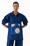 Buy Three Blue Denim Embroidery, Patchwork Collared Top at Aza Fashions Buy_Three_Blue Denim Embroidery, Patchwork Collared Top _at_Aza_Fashions