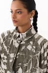Three_Olive Green Velvet Collared Floral And Stripe Print Jacket _Online_at_Aza_Fashions