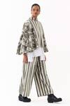 Buy_Three_Olive Green Velvet Collared Floral And Stripe Print Jacket _Online_at_Aza_Fashions