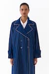 Buy_Three_Blue Denim Embroidery, Piping Collared Linear Trench Coat 
