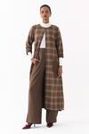 Buy_Three_Brown Round Neck Checkered Pattern Jacket _Online_at_Aza_Fashions