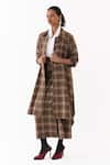 Shop_Three_Brown Collared Checkered Pattern Jacket _Online_at_Aza_Fashions