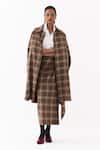 Buy_Three_Brown Collared Checkered Pattern Jacket _at_Aza_Fashions