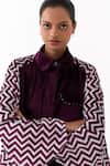Buy_Three_Wine Velvet Collared Chevron Pattern Jacket _Online_at_Aza_Fashions