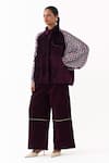 Shop_Three_Wine Velvet Collared Chevron Pattern Jacket _Online_at_Aza_Fashions
