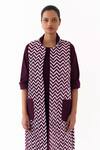 Three_Wine Velvet, Twill Round Neck Chevron Quilted Jacket _Online_at_Aza_Fashions