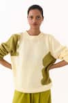 Buy_Three_Yellow Wool Crew Neck Hand Knitted Abstract Pattern Sweater _at_Aza_Fashions