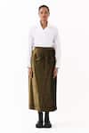Shop_Three_Olive Green Velvet Flap Skirt _Online_at_Aza_Fashions
