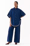 Buy Three Blue Denim Embroidery Placement Pant at Aza Fashions Buy_Three_Blue Denim Embroidery Placement Pant _at_Aza_Fashions