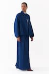 Three_Blue Denim Inverted Box Pleated Palazzo _Online_at_Aza_Fashions