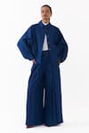 Buy_Three_Blue Denim Inverted Box Pleated Palazzo _at_Aza_Fashions