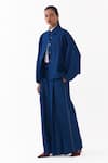 Three_Blue Denim Inverted Box Pleated Palazzo _at_Aza_Fashions