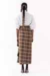 Shop Three Brown Checkered Print Twist Skirt at Aza Fashions Shop_Three_Brown Checkered Print Twist Skirt _at_Aza_Fashions