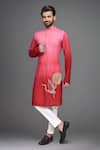 Buy_Arihant Rai Sinha_Pink Muslin Embroidery, Zari Ombre Crane Kurta And Pant Set _at_Aza_Fashions