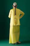 Shop_Label Shristi Chetani_Yellow Silk Embroidery V-neck Hand Jacket Skirt Set _at_Aza_Fashions