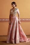 Thetaa Pink Silk, Organza Embroidery, Mirrors V-neck Lehenga Blouse Set Online at Aza Fashions Thetaa_Pink Silk, Organza Embroidery, Mirrors V-neck Lehenga Blouse Set _Online_at_Aza_Fashions