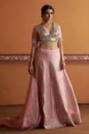 Shop Thetaa Pink Silk, Organza Embroidery, Mirrors V-neck Lehenga Blouse Set Online at Aza Fashions Shop_Thetaa_Pink Silk, Organza Embroidery, Mirrors V-neck Lehenga Blouse Set _Online_at_Aza_Fashions