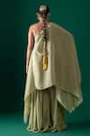 Shop_Label Shristi Chetani_Green Organza, Satin, Taffeta Mirrors One Shoulder Tunic And Sharara Set _at_Aza_Fashions