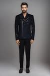Arihant Rai Sinha_Black Velvet Sequins Embroidered Asymmetric Blazer _Online_at_Aza_Fashions