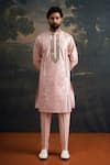 Buy_Thetaa_Pink Silk, Shantoon Mirrors Hand Embroidered Kurta And Pant Set _at_Aza_Fashions