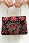 Shop_Amyra_Black Embroidery, Sequins Rumi Thread Clutch_at_Aza_Fashions
