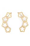 Shop_Ethnic Andaz_Gold Plated Flower Drop Pair Of Ear Cuffs _at_Aza_Fashions
