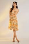 Buy_Ewoke_Yellow Georgette Square Neck Floral Print Sleeveless Dress _at_Aza_Fashions