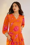 Buy_Ewoke_Orange Georgette, Satin V-neck Floral Print Layered Dress _Online_at_Aza_Fashions