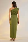 Shop_Ewoke_Green Georgette, Satin Beads, Pearls, Embroidery One Shoulder Cowl Draped Dress _at_Aza_Fashions