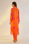Shop_Ewoke_Orange Georgette, Satin Embroidery, Beads, Pearls Floral Print Kurta And Pant Set _at_Aza_Fashions