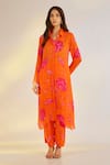 Buy_Ewoke_Orange Georgette, Satin Embroidery, Beads, Pearls Floral Print Kurta And Pant Set _Online_at_Aza_Fashions