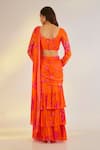 Shop_Ewoke_Orange Georgette, Satin Embroidery, Sequins, Ruffle Lehenga Saree With Blouse _at_Aza_Fashions