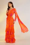 Ewoke_Orange Georgette, Satin Embroidery, Sequins, Ruffle Lehenga Saree With Blouse _Online_at_Aza_Fashions