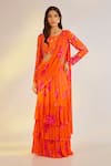 Buy_Ewoke_Orange Georgette, Satin Embroidery, Sequins, Ruffle Lehenga Saree With Blouse _at_Aza_Fashions
