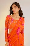 Buy_Ewoke_Orange Georgette, Satin Embroidery, Sequins, Ruffle Lehenga Saree With Blouse _Online_at_Aza_Fashions