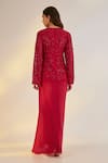 Shop_Ewoke_Red Georgette, Crepe Embroidery, Beads, Crystals, Jacket With Draped Skirt _at_Aza_Fashions