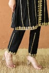 Gulabo Jaipur_Black Silk Embroidery V-neck Hand Work Kurta And Pant Set _Online_at_Aza_Fashions