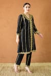 Shop_Gulabo Jaipur_Black Silk Embroidery V-neck Hand Work Kurta And Pant Set _at_Aza_Fashions