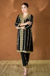 Gulabo Jaipur_Black Silk Embroidery V-neck Hand Work Kurta And Pant Set _at_Aza_Fashions
