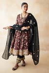 Gulabo Jaipur_Brown Silk Embroidery, Sequins Round Neck Printed Anarkali, Pant And Dupatta Set _Online_at_Aza_Fashions