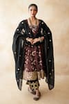 Buy_Gulabo Jaipur_Brown Silk Embroidery, Sequins Round Neck Printed Anarkali, Pant And Dupatta Set _at_Aza_Fashions