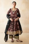 Shop_Gulabo Jaipur_Brown Silk Embroidery, Sequins Round Neck Printed Anarkali, Pant And Dupatta Set _Online_at_Aza_Fashions