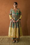 Buy_Gulabo Jaipur_Green Silk Mirrors, Tassels V-neck Budur Floral Print Anarkali And Pant Set _at_Aza_Fashions
