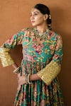 Buy_Gulabo Jaipur_Green Silk Mirrors, Tassels V-neck Budur Floral Print Anarkali And Pant Set _Online_at_Aza_Fashions