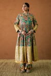 Shop_Gulabo Jaipur_Green Silk Mirrors, Tassels V-neck Budur Floral Print Anarkali And Pant Set _Online_at_Aza_Fashions