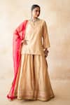Gulabo Jaipur_Gold Silk Embroidery, Sequins Split V-neck Neena Hand Work Kurta And Sharara Set  _Online