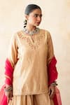 Buy_Gulabo Jaipur_Gold Silk Embroidery, Sequins Split V-neck Neena Hand Work Kurta And Sharara Set  _Online